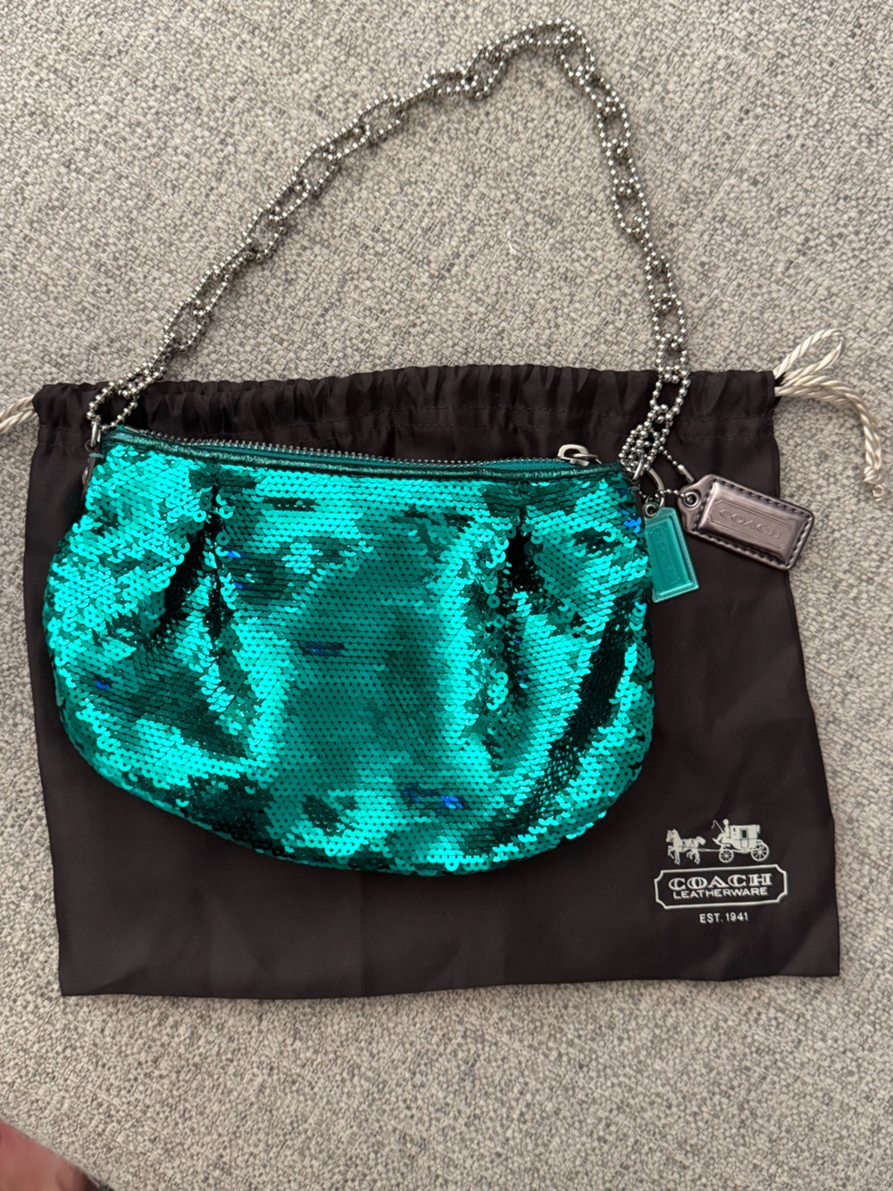 Coach Teal Poppy Sequin Shoulder Bag